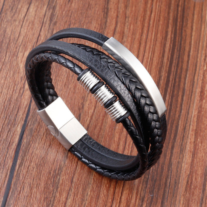Hand-woven Multi-layer Combination Stainless Steel Men's Leather Bracelet