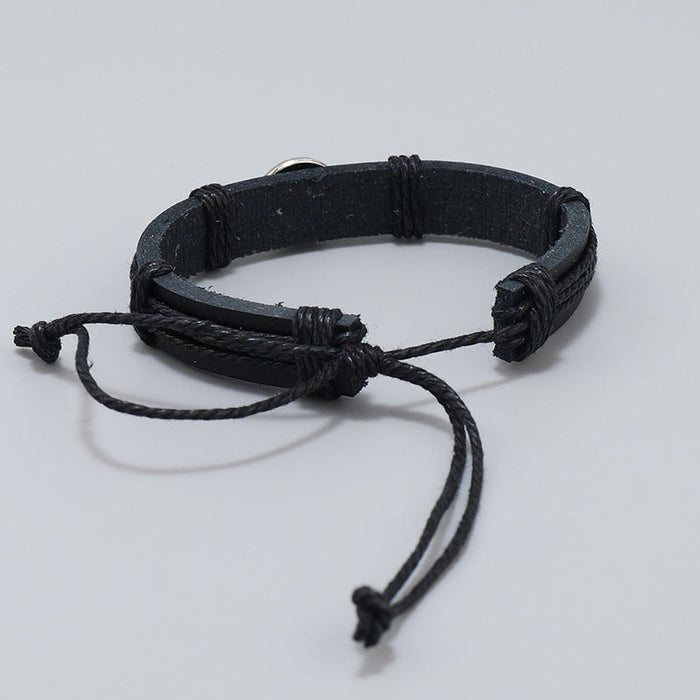Simple Hand-woven Black Leather Bracelet Basketball Band