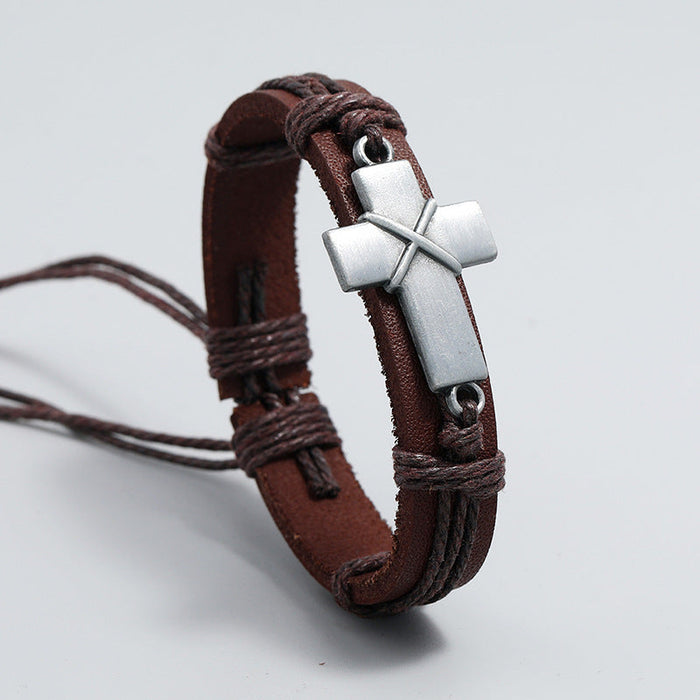 Personalized Vintage Woven Bracelet Simple Pull Adjustable Cross Bracelet