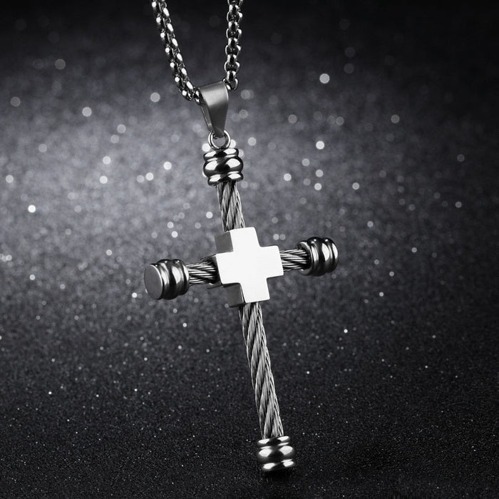 Unique Cross Necklace & Pendant For Men Stainless Steel Rope Design Gold Color 55 CM Box Link Chain Male Jewelry Gift