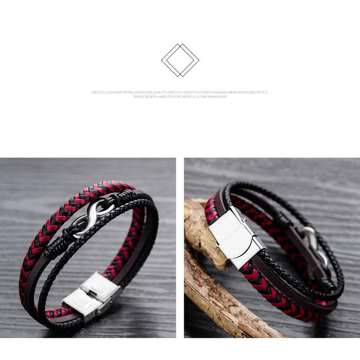 High-quality Leather Handmade Personalise  infinity figure 8 bracelet titanium steel bracelet-Limited Edition