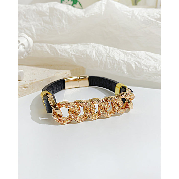 Street Hip Hop Stainless Steel Magnetic Snap Bracelet Personality Leather Bracelet