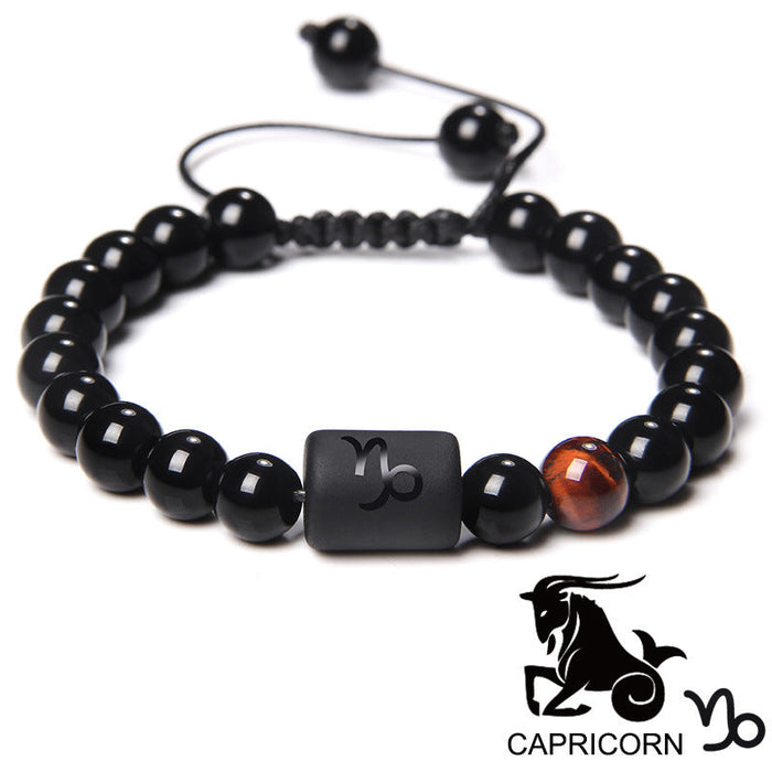 12 Constellation 8mm Black Bead Braided Bracelet Adjustable Size