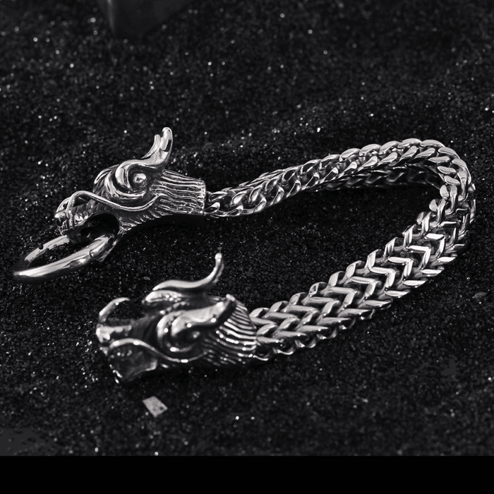 Cool Stainless Steel Double Dragon Snake Chain Bracelet