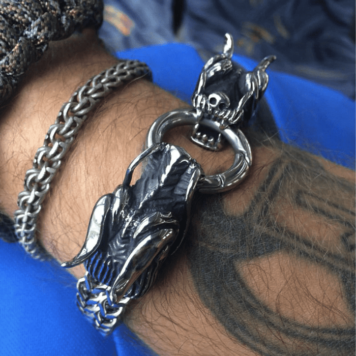 Cool Stainless Steel Double Dragon Snake Chain Bracelet