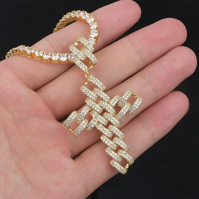 Hip Hop Cross Pendant Necklace- Bling Crystal Iced Out Chain