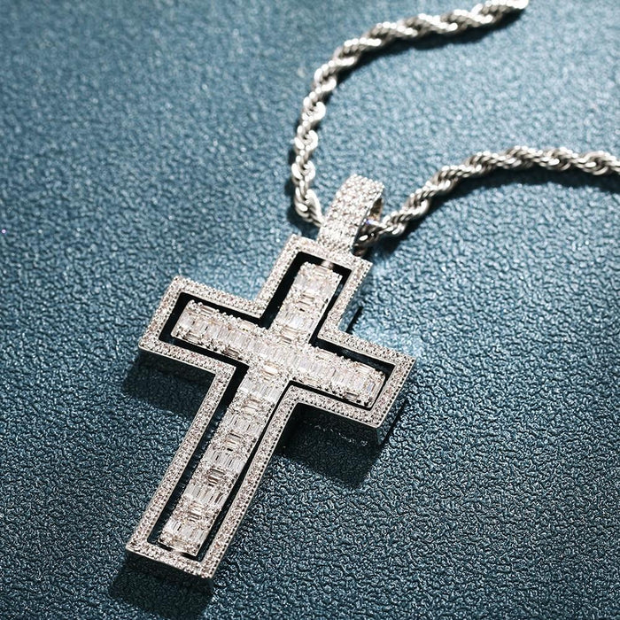 Hip Hop Cross Pendant Necklace- Double Side Rotatable Crucifix Pendant