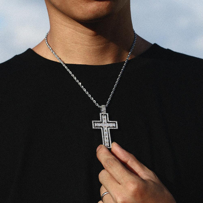 Hip Hop Cross Pendant Necklace- Double Side Rotatable Crucifix Pendant